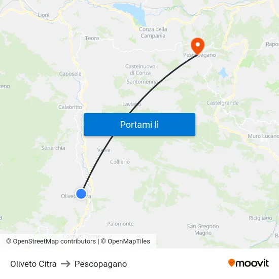 Oliveto Citra to Pescopagano map