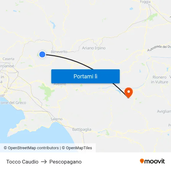 Tocco Caudio to Pescopagano map