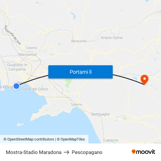 Mostra-Stadio Maradona to Pescopagano map