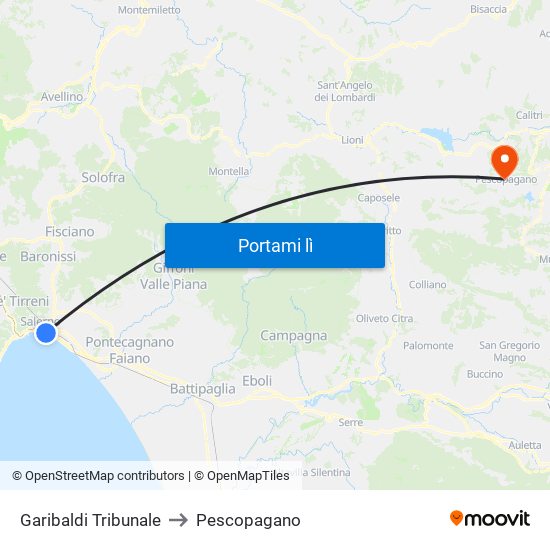 Garibaldi Tribunale to Pescopagano map