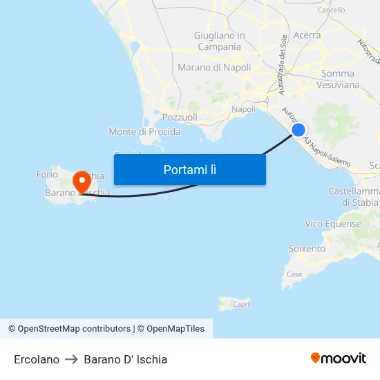 Ercolano to Barano D' Ischia map