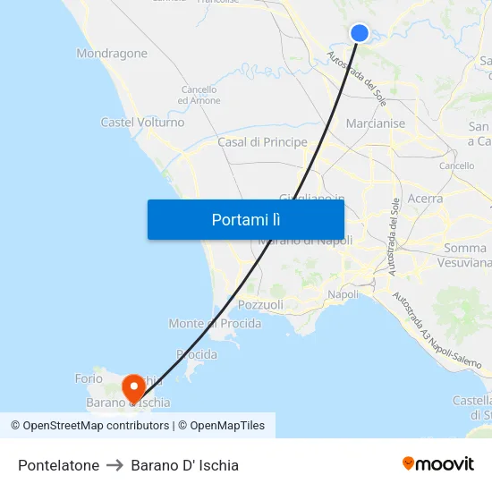 Pontelatone to Barano D' Ischia map