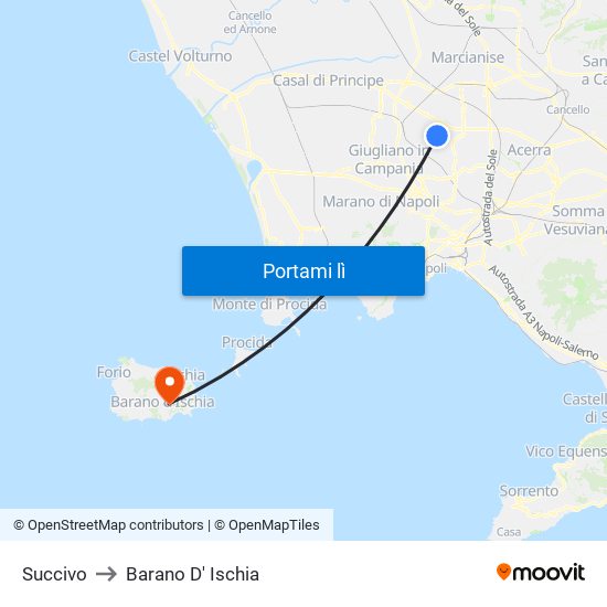 Succivo to Barano D' Ischia map