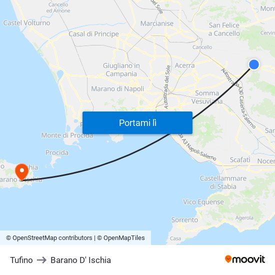 Tufino to Barano D' Ischia map