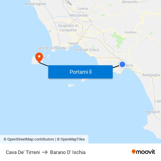 Cava De' Tirreni to Barano D' Ischia map