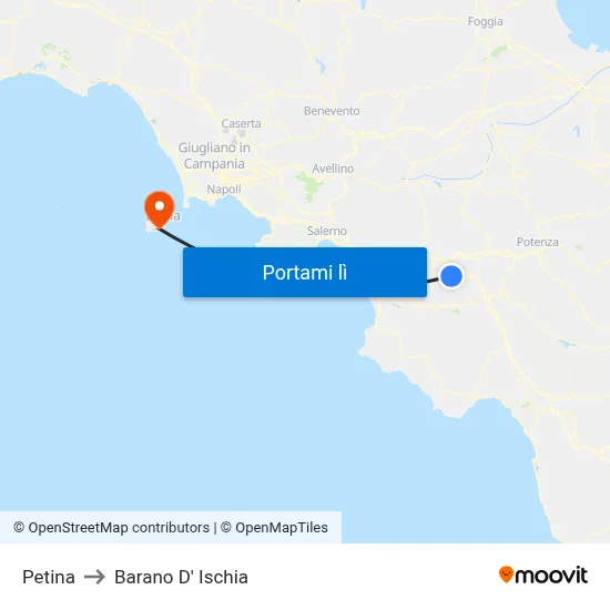 Petina to Barano D' Ischia map