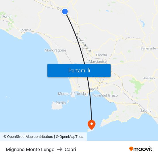 Mignano Monte Lungo to Capri map