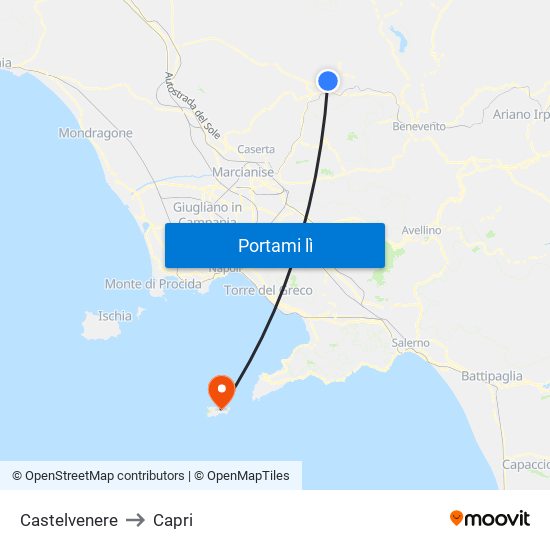 Castelvenere to Capri map