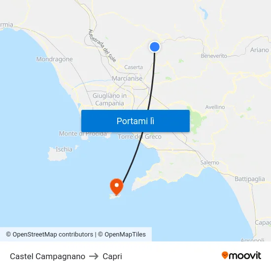 Castel Campagnano to Capri map