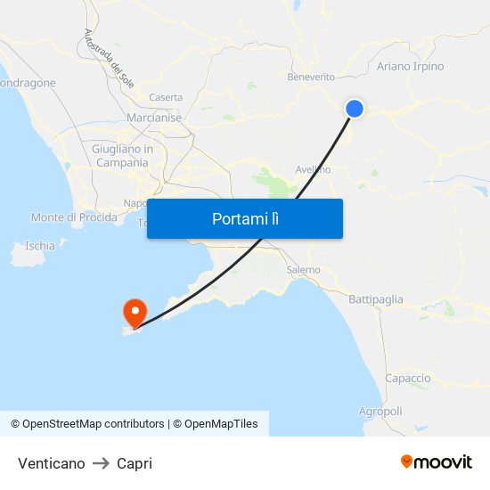 Venticano to Capri map