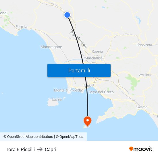 Tora E Piccilli to Capri map
