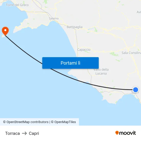 Torraca to Capri map