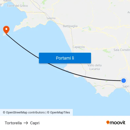 Tortorella to Capri map