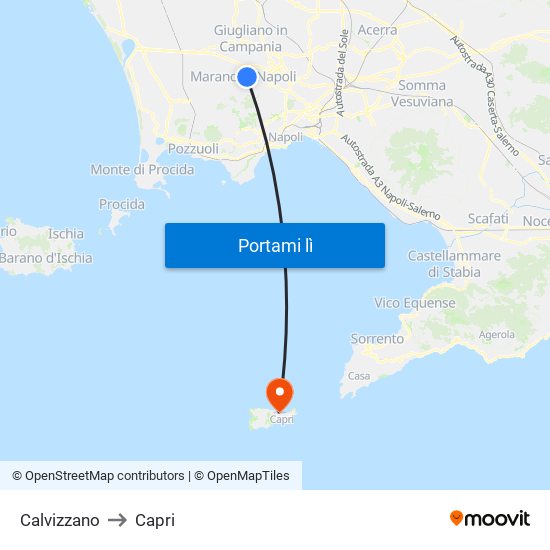 Calvizzano to Capri map