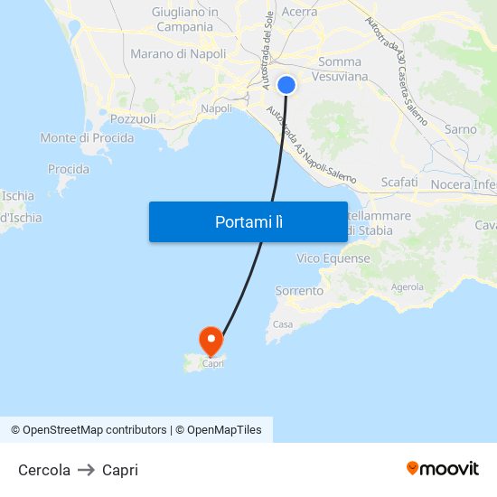 Cercola to Capri map