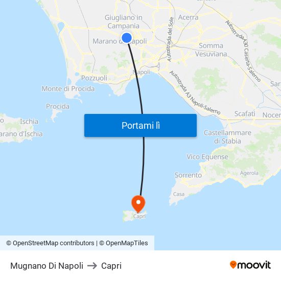 Mugnano Di Napoli to Capri map