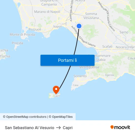 San Sebastiano Al Vesuvio to Capri map