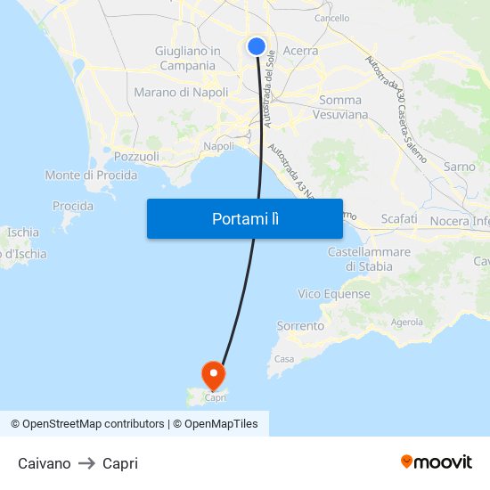 Caivano to Capri map