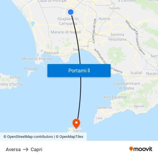 Aversa to Capri map