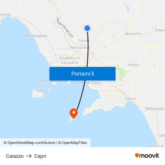 Caiazzo to Capri map
