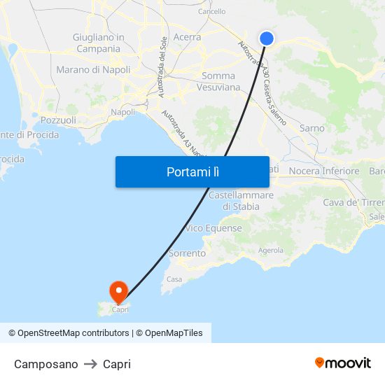 Camposano to Capri map