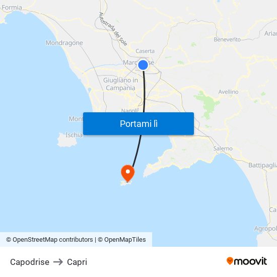 Capodrise to Capri map