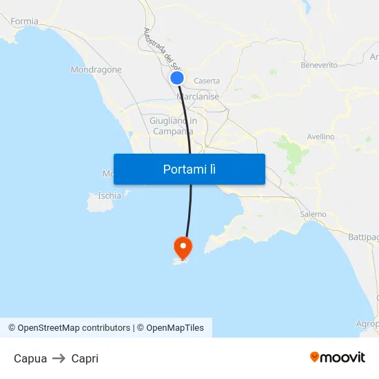 Capua to Capri map