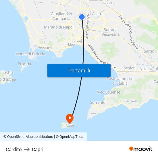 Cardito to Capri map