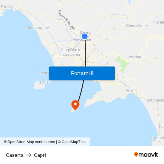 Caserta to Capri map