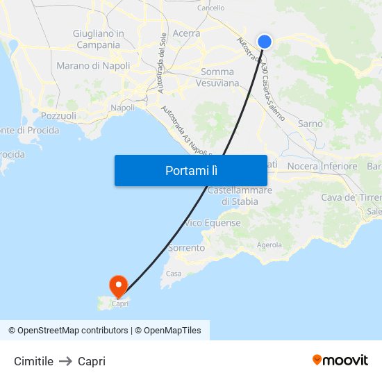 Cimitile to Capri map