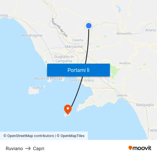 Ruviano to Capri map