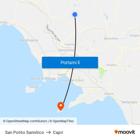 San Potito Sannitico to Capri map