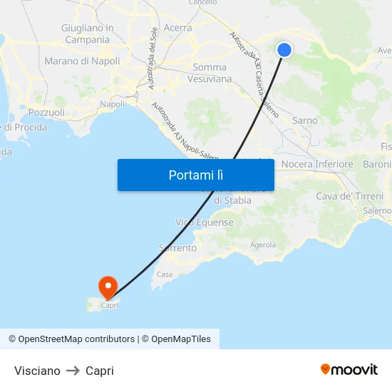 Visciano to Capri map