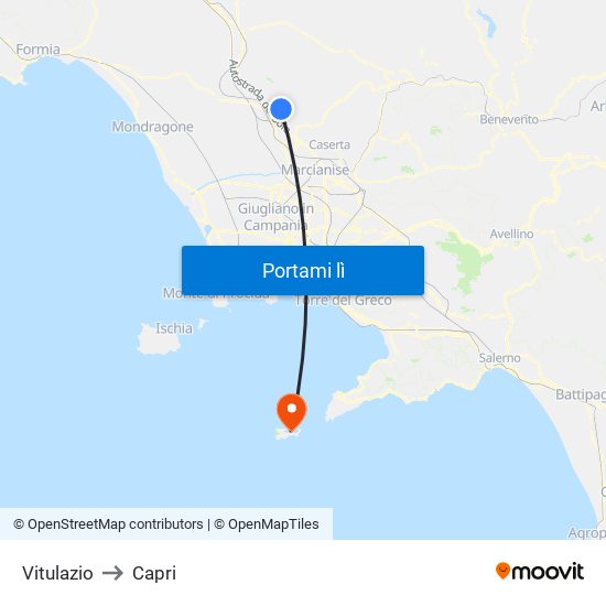 Vitulazio to Capri map