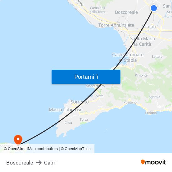 Boscoreale to Capri map