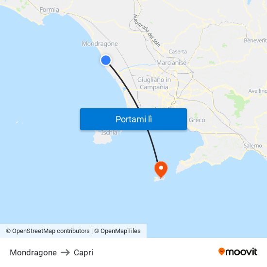 Mondragone to Capri map