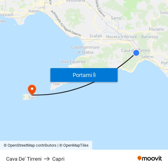 Cava De' Tirreni to Capri map