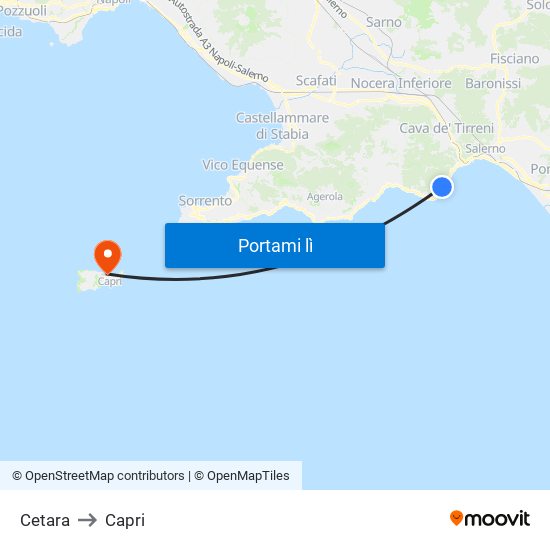 Cetara to Capri map