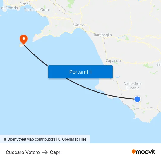 Cuccaro Vetere to Capri map