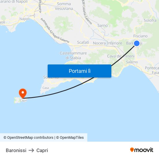 Baronissi to Capri map