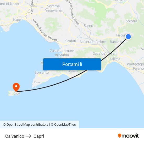 Calvanico to Capri map