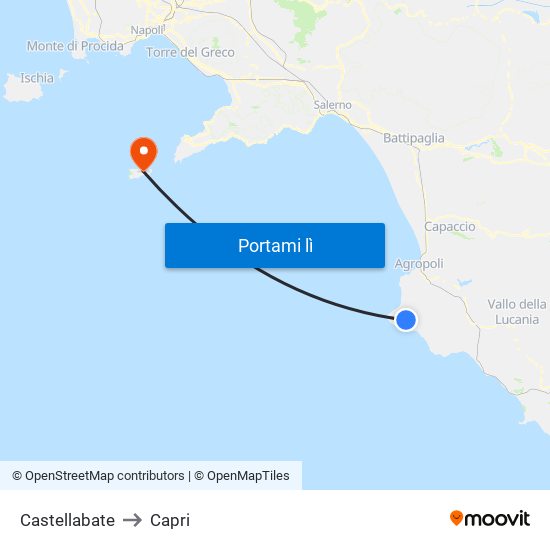Castellabate to Capri map