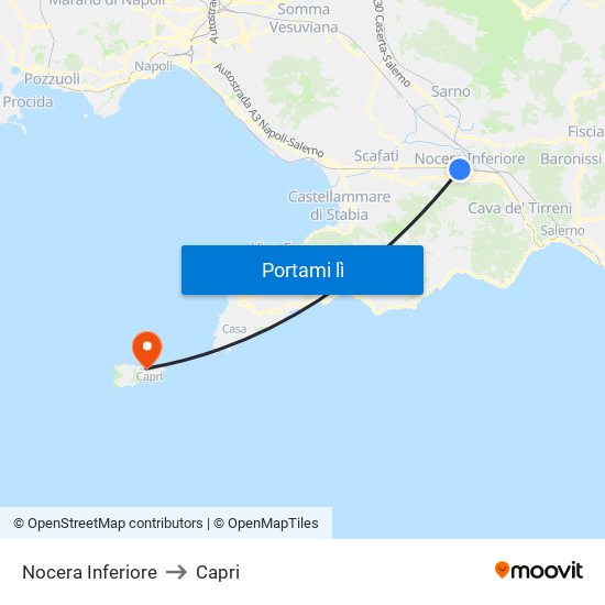 Nocera Inferiore to Capri map