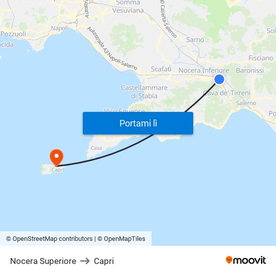 Nocera Superiore to Capri map