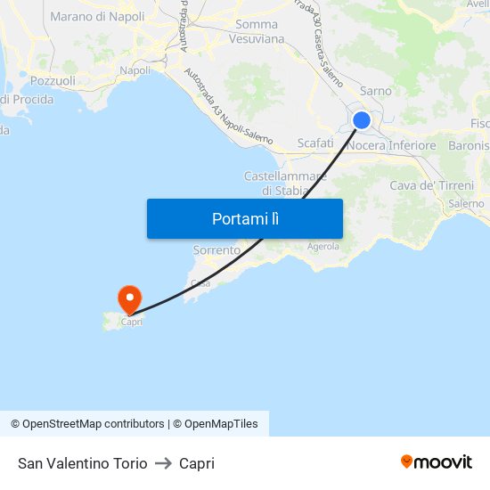 San Valentino Torio to Capri map