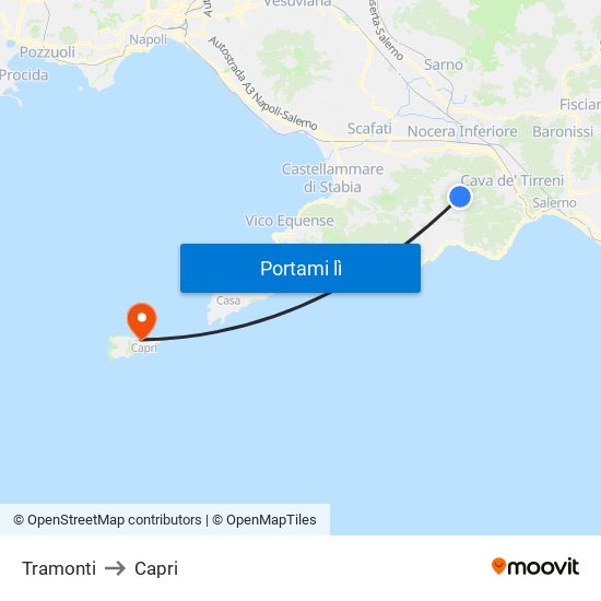 Tramonti to Capri map