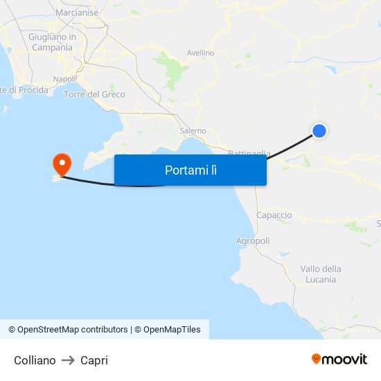 Colliano to Capri map
