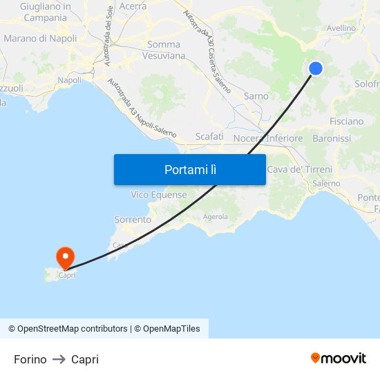 Forino to Capri map