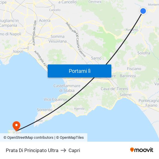 Prata Di Principato Ultra to Capri map