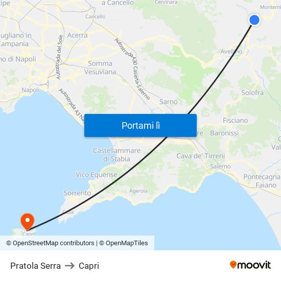 Pratola Serra to Capri map